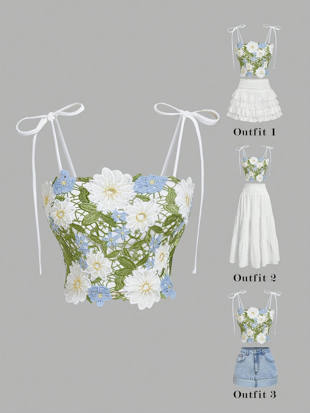 Women'S Elegant White Floral Embroidered Sleeveless Low-Cut Backless Camisole - Blue And White Color-Blocked Flowers with Green Leaves Accents Embroidered Design, All-Season Style for Beach, Party, Casual Outfits, Fashion Lovers - Mixed colors