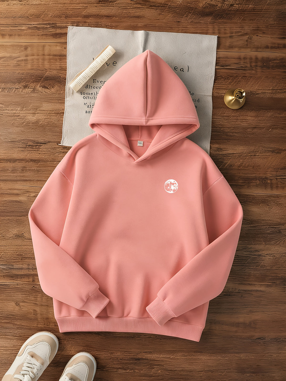 Women'S Casual Hooded Sweatshirt | Fashionable Moon and Stars Print, Comfortable, Machine Washable, Perfect for Autumn/Winter - Pink Color