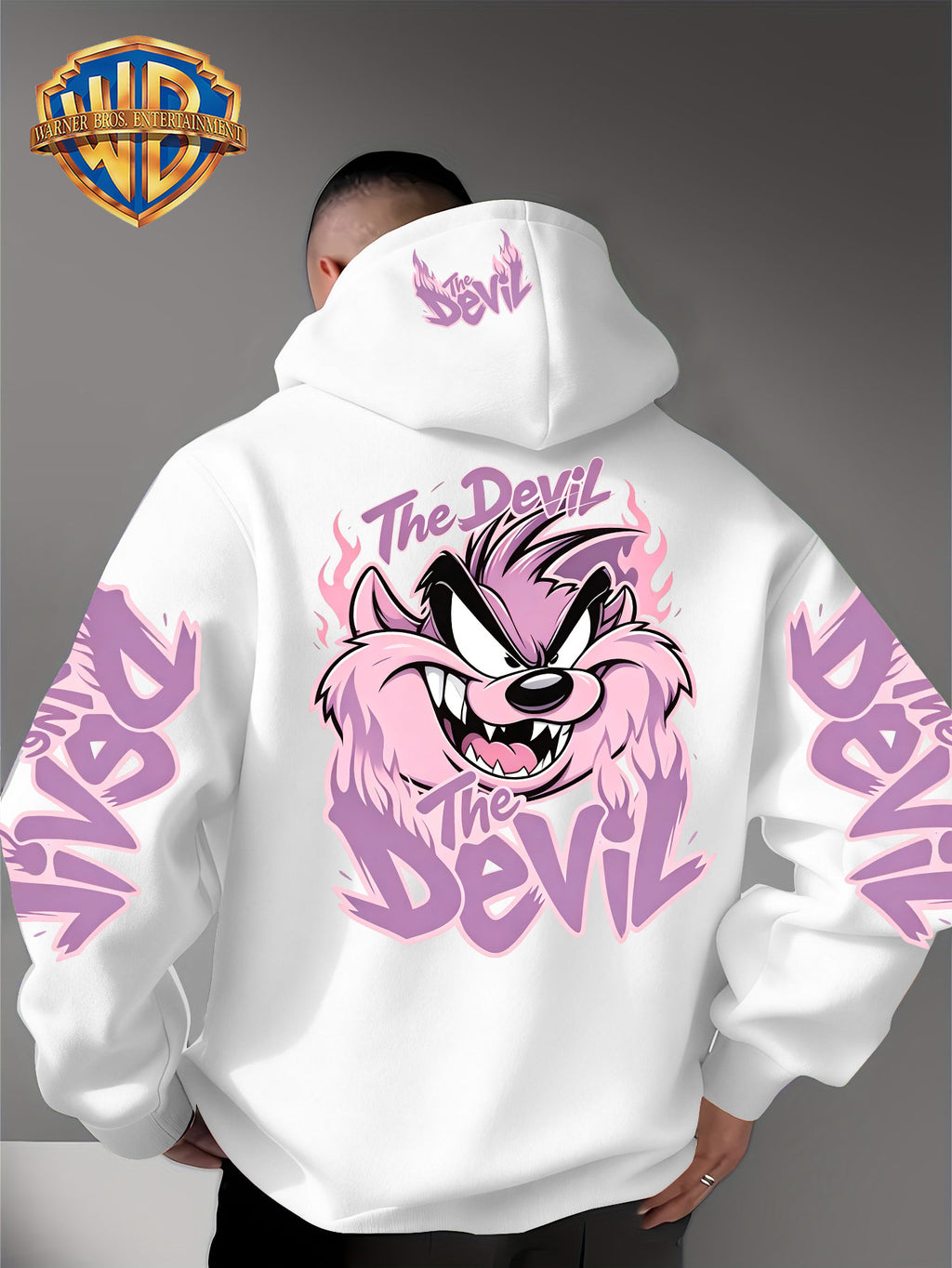 Le Yitong Tasmanian Devil Big Mouth Monster Print Hoodie, with Sleeve Print Design, Kangaroo Pouch And Drawstring Hood, Suitable for Autumn/Winter Casual Wear And Outdoor Activities - White