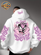 Le Yitong Tasmanian Devil Big Mouth Monster Print Hoodie, with Sleeve Print Design, Kangaroo Pouch And Drawstring Hood, Suitable for Autumn/Winter Casual Wear And Outdoor Activities - White