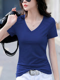 Women's Solid Color T-Shirt Suitable for - Wear - Soft Non- Blouse-Compatible Middle Eastern Style Top, Medium Stretch Opaque Base Layer for Casual & Professional Outfits, Hand Washable Minimalist Wardrobe Essential - Blue