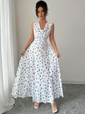 Women's Summer Vacation  Floral Print Elegant Cinched Waist Sleeveless Long Dress, Simple and Stylish - Mixed colors