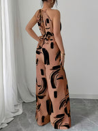 5051 Suspender, Tie, Belt Waist Elegant Temperament Jumpsuit - Light Brown-1