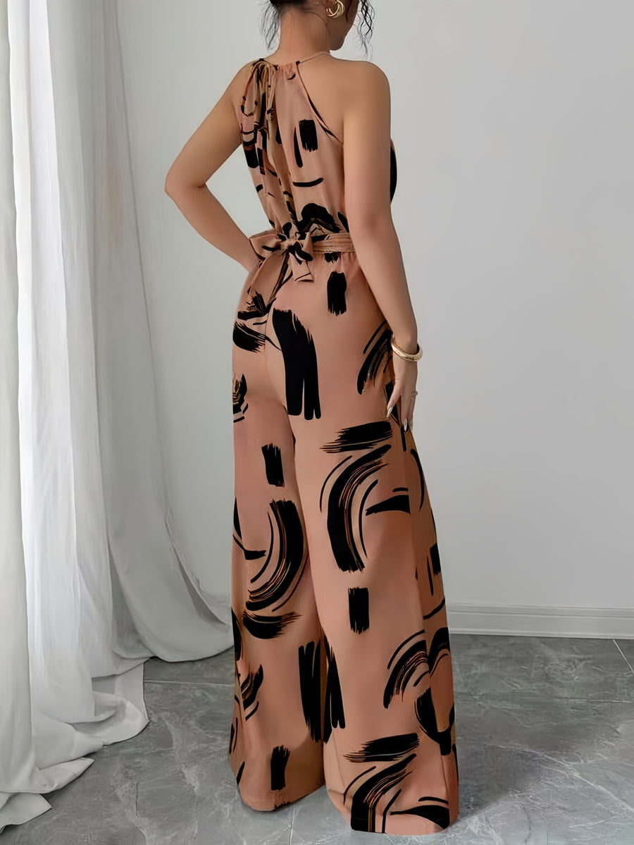 5051 Suspender, Tie, Belt Waist Elegant Temperament Jumpsuit - Light Brown-1
