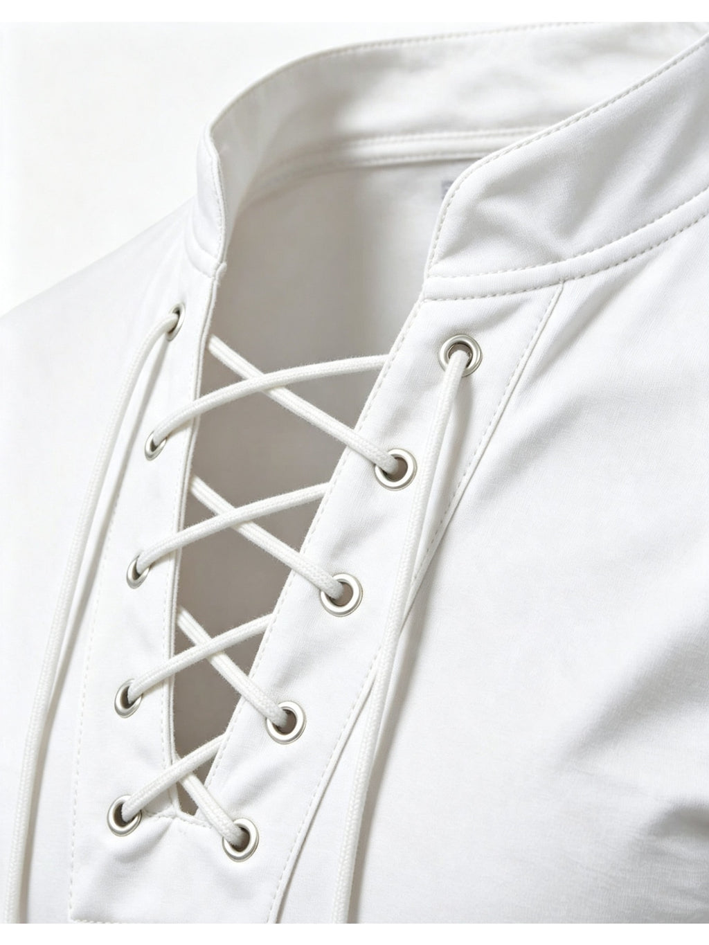 2026 New Men'S Stand Collar Cross-Strap Long Sleeve Shirt, Unique Cross-Strap Neckline Design Eye-Catching, Chest Repeating Letter Cartoon Print Trendy Individual, All-Season Wearable Inner Layer, Commute And Casual Versatile Top - White