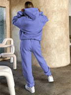 Women'S Letter Print Sweatshirt And Long Pants Fashion Outfit - Purple Blue