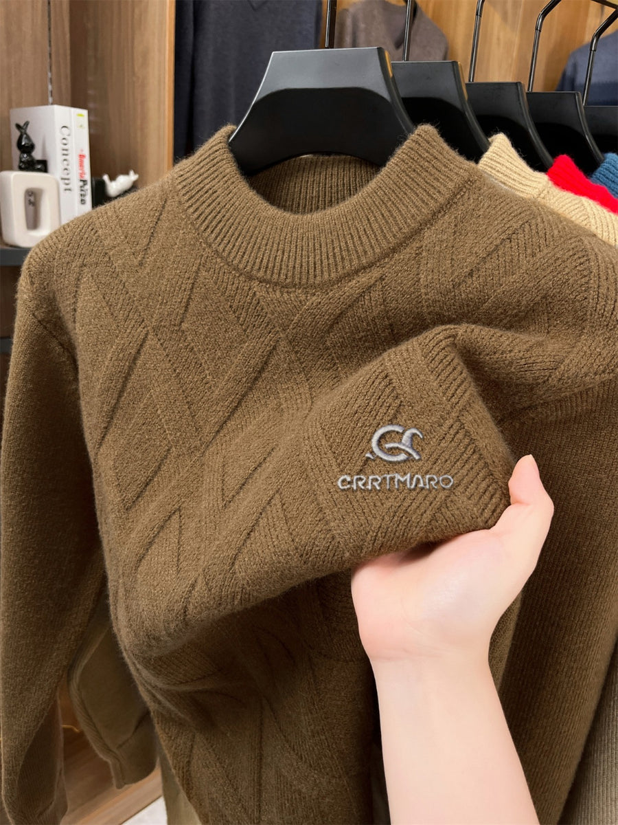 ZBZP Autumn Winter Knit 3D Solid Mid-High Neck Sweater, Basic Knit Pullover Top for Men, Fashion Long Sleeve Sweater SYD - Caramel