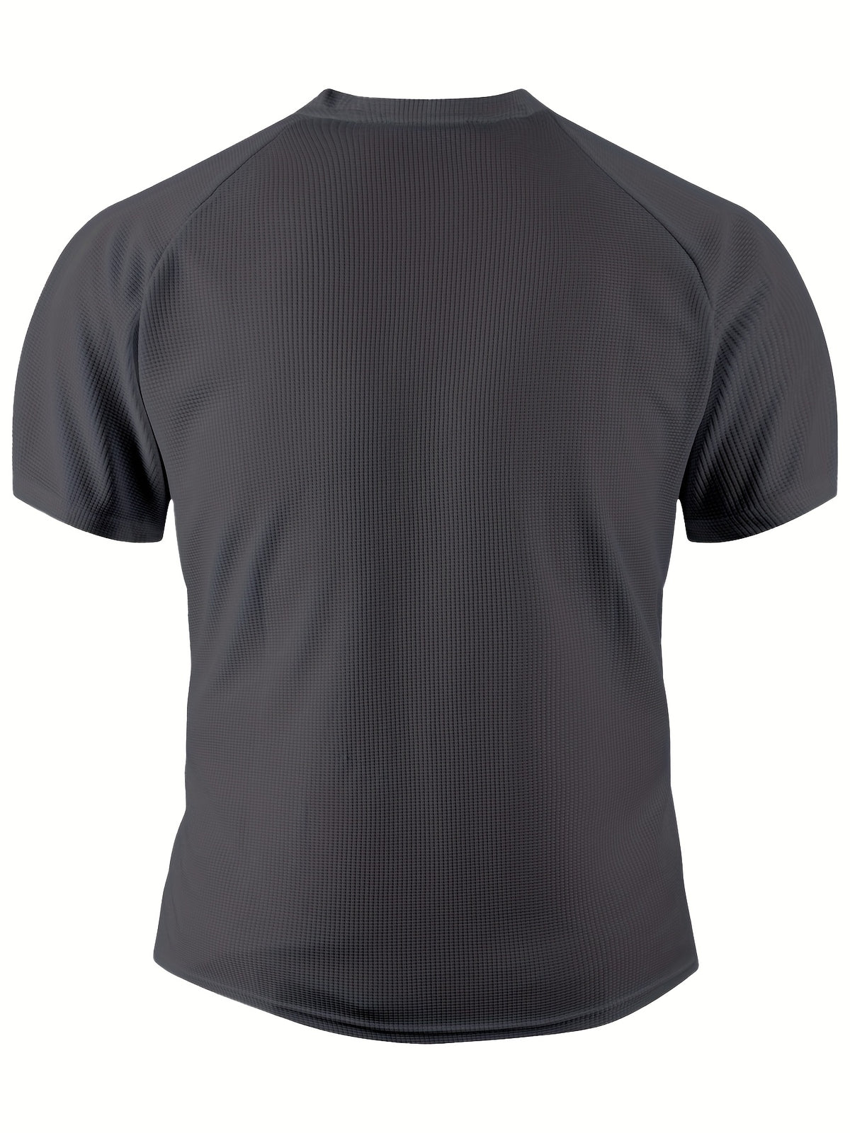 Breathable and Comfortable Men's Casual Short-sleeve Henley Waffle Knit Shirt with a Stand-up Collar - Dark Gray
