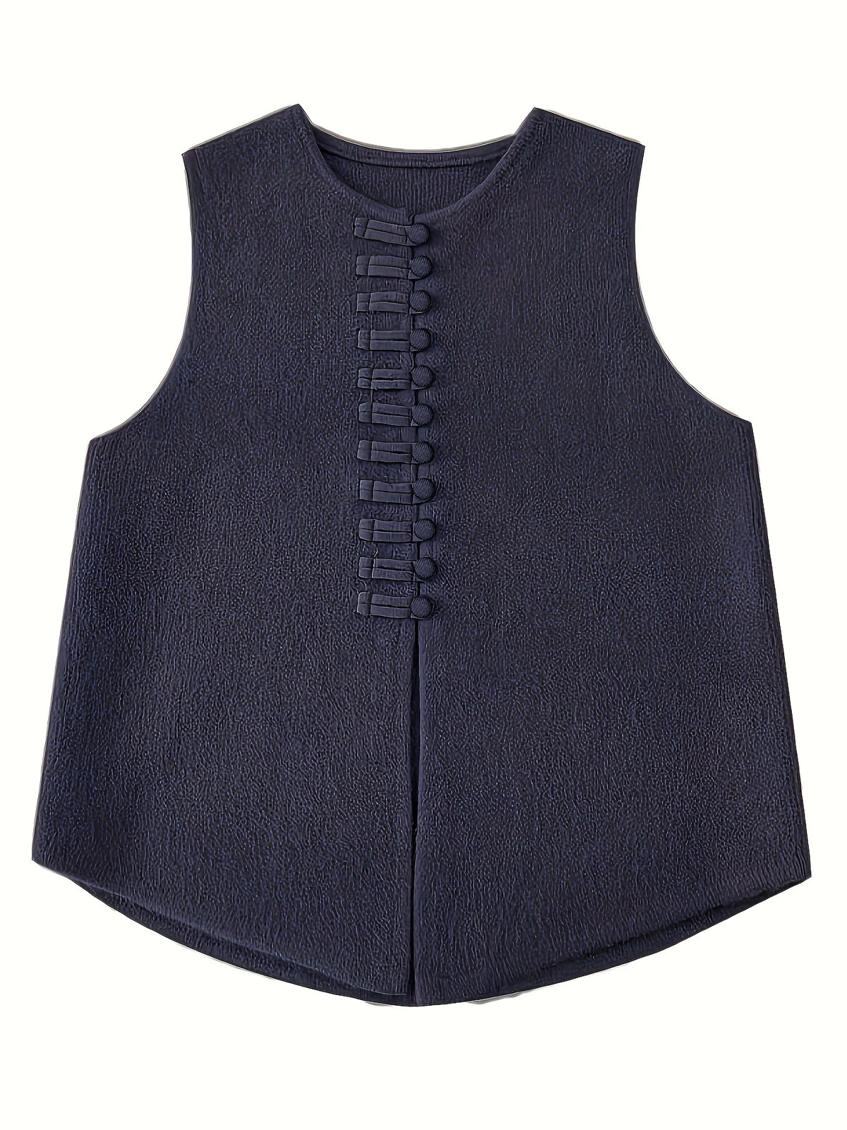2026 New Women's Spring/Autumn New Chinese-Style Vintage Elegant Casual Solid Color Soft Sweater Vest Outerwear Jacket - Navy Color