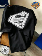 DC Superman Sketch S Logo Print 100% T-Shirt, Unisex Trendy Top, Double-Sided Print Design, Soft Fabric Material, Fashionable And Versatile Round Neck Short Sleeve Top, Designed for Men. Casual And Comfortable, Diverse Styles And Loose Fit - Black