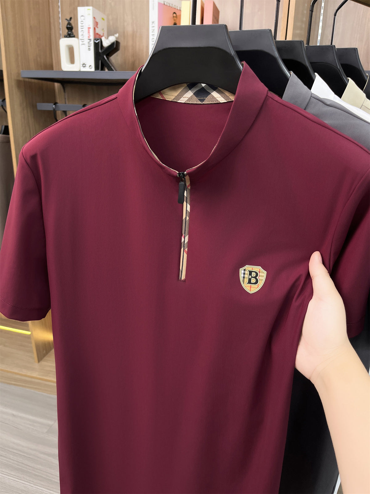 [Pearson OBM] Men'S T-Shirt New Short Sleeve Polo Shirt Mandarin Collar Easy Business Casual Premium Top Mido - Angola Red