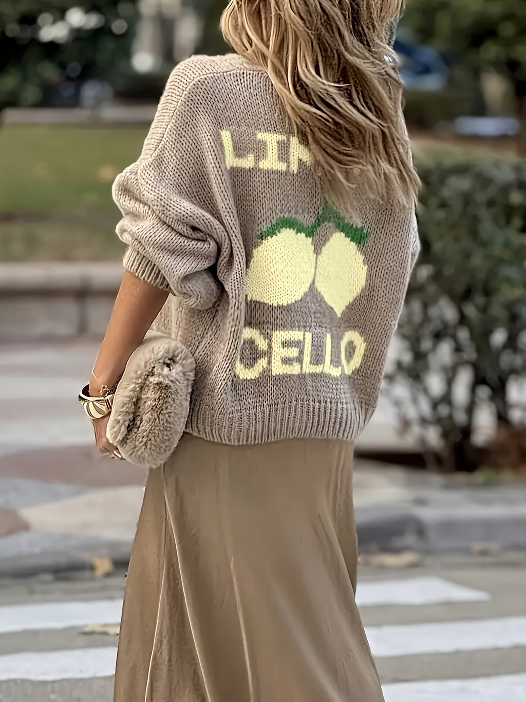 Women'S Fashion Casual Long Sleeve Button-Up Cardigan, Soft Comfortable Loose Lantern Sleeve Lemon Sweater - Khaki
