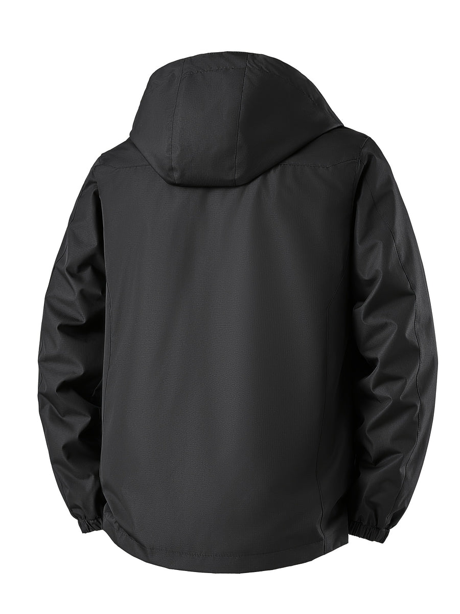 Norway Element Print Jacket Autumn Winter Men'S Outdoor Sports Mountaineering, Hiking Solid Color Jacket Hooded Easy Versatile Youth Fashion Thin Travel Casual Outerwear Men - Black