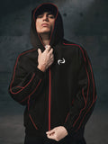 Men'S Casual Contrast Striped Jacket, Hooded Zip-Up. Comfortable Fit, Fashionable Jacket Coat - Black&Red