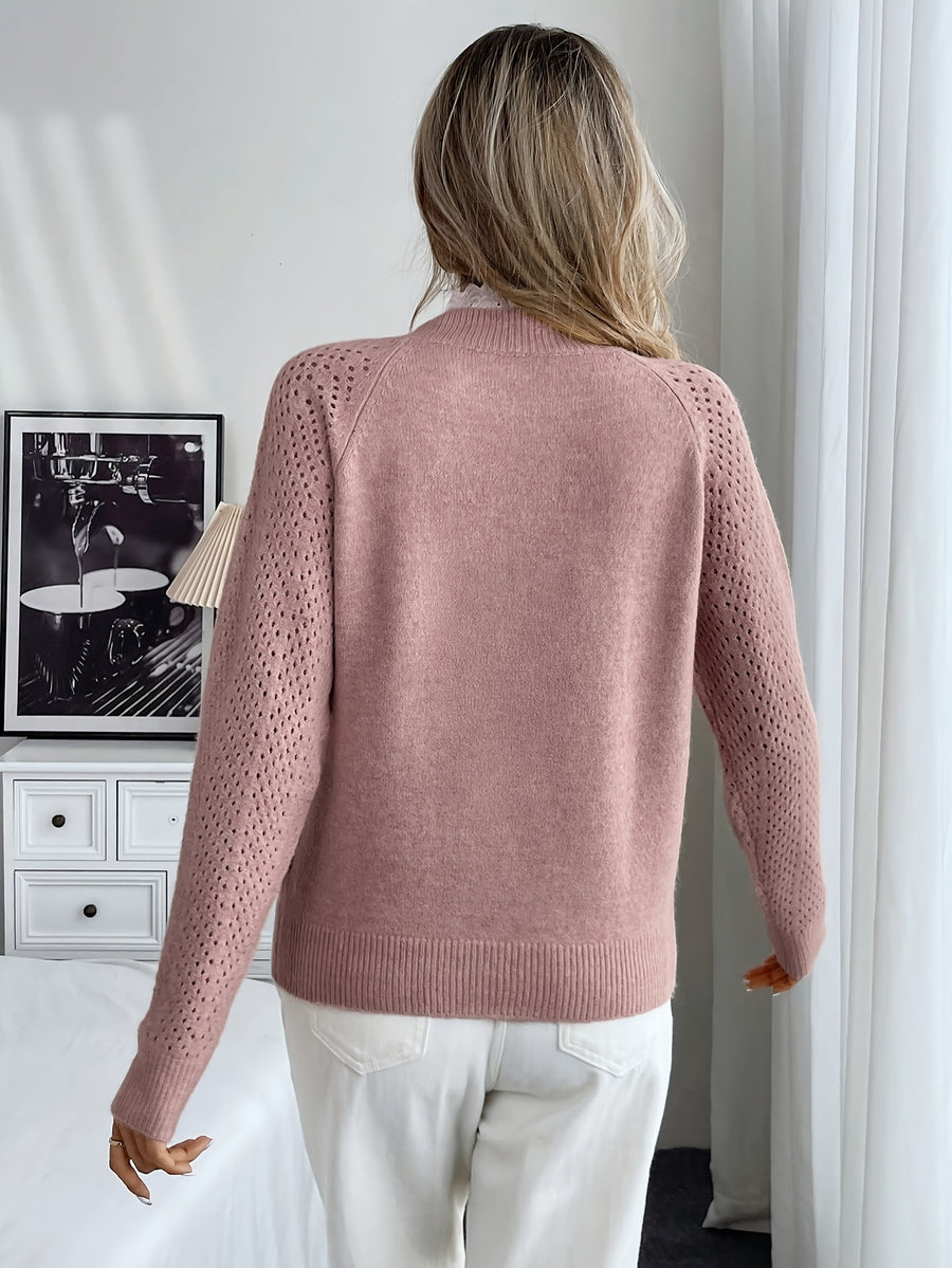 Vika Directional 2025 Autumn Winter Lace Round Neck Pullover Long Sleeve Sweater - Pink Color