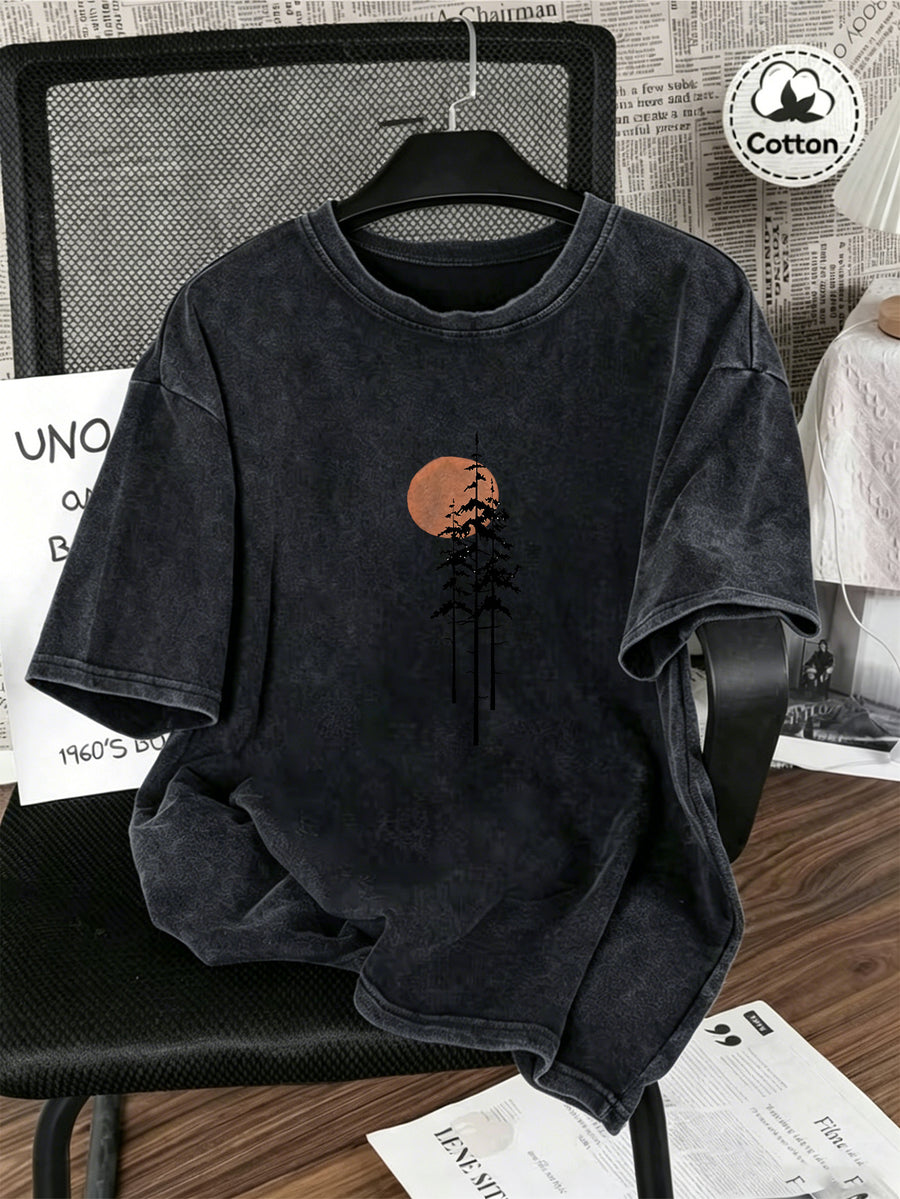 Vintage Washed Distressed Print Men'S Short-Sleeve Top, Soft Pure Loose T-Shirt, Breathable Casual Clothing for Outdoor Trip Summer And Early Autumn - Navy Color
