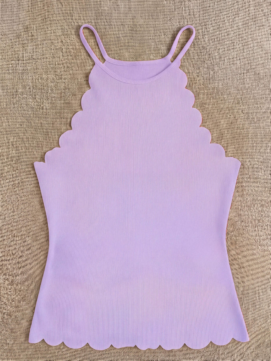 Solid Color Off-The-Shoulder Petal Trim Sleeveless Top, Western Style Women'S Easy Spicy Outfit, Spring Summer Niche Cool Outer Layer Base Layer Off-Shoulder Vest - Light Purple