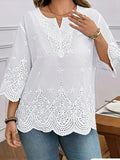 Elegant V-Neck Shirt with Floral Lace Texture | Formal And Casual Wear, Suitable for Spring/Summer/Fall - White