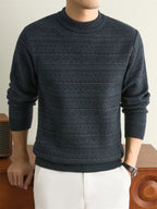 Autumn Winter Knit 3D Solid Round Neck Sweater, Basic Knit Pullover Top for Men, Fashionable Long Sleeve Sweater, Size Y - Deep Gray