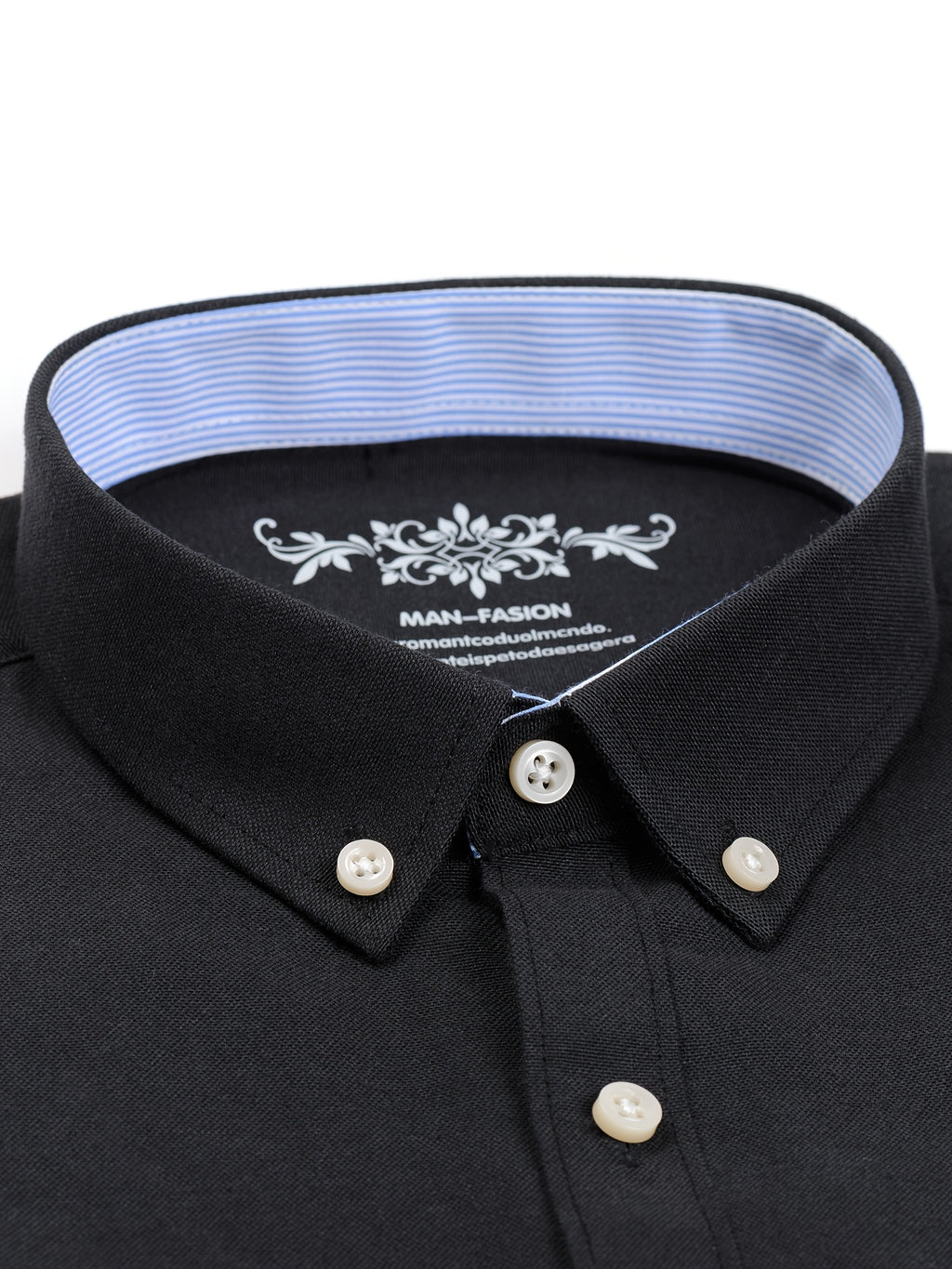 Men'S 60% Long Sleeve Solid Casual Sturdy Oxford Shirt - Black