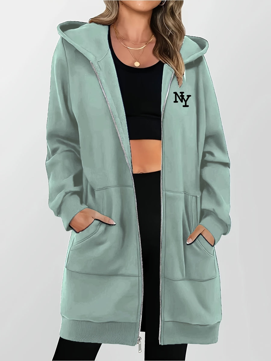 Women's Fashion Zip-Up Hoodie - Light Green