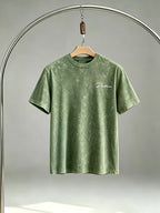 High Street Distressed Short Sleeve Three-pc Crew Neck T-Shirts for Men, Slim Fit, Casual, for Layering or Wearing Outdoors, Basic Tees - Green+Khaki+Black