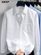 ZBZP New Spring/Autumn Men's Business Casual Long-Sleeve Shirt, Trendy and Versatile Dress Shirt YM - White