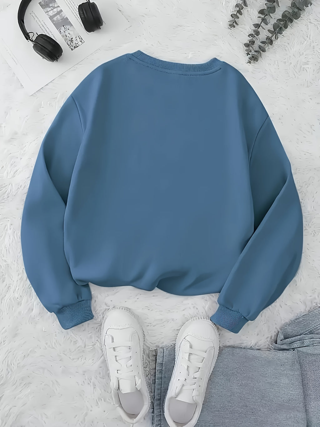 Women'S Fashion Round Neck Letter Pattern Print Casual Sweatshirt - Peacock Blue