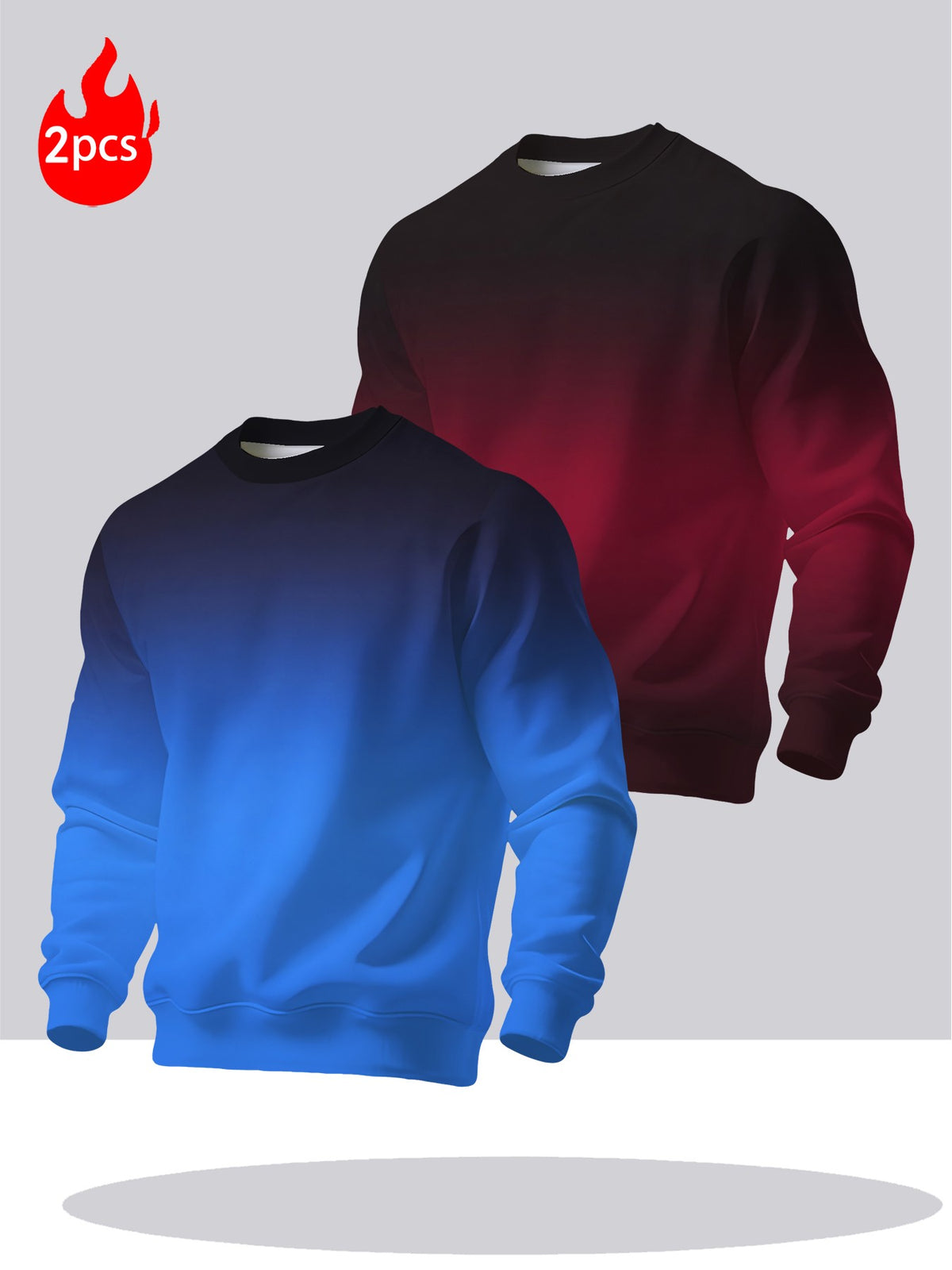 2pcs Men'S Round Neck Sweatshirt Set - Casual Print Top, Outdoor Leisure Style Round Neck Sweatshirt, Basic Versatile Style with Print - Mixed colors