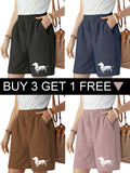 Buy 3 Get 1 Free, Total 4 Pairs: Women's Five-Quarter Casual Pants with  Print, Pockets, and Elastic Waistband. Solid Color with Double Side Pockets, Comfortable, Breathable, Standard Size Women's Clothing - Black + Navy Blue + Brown + Pink