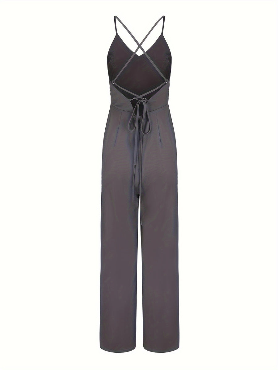 (Same Style on ) Women'S Suspender Jumpsuit Summer Fashion Sexy Backless Dress Women'S Outing Party Vacation Elegant Slim Fit Jumpsuit Long Pants Women'S Clothing - Dark Gray