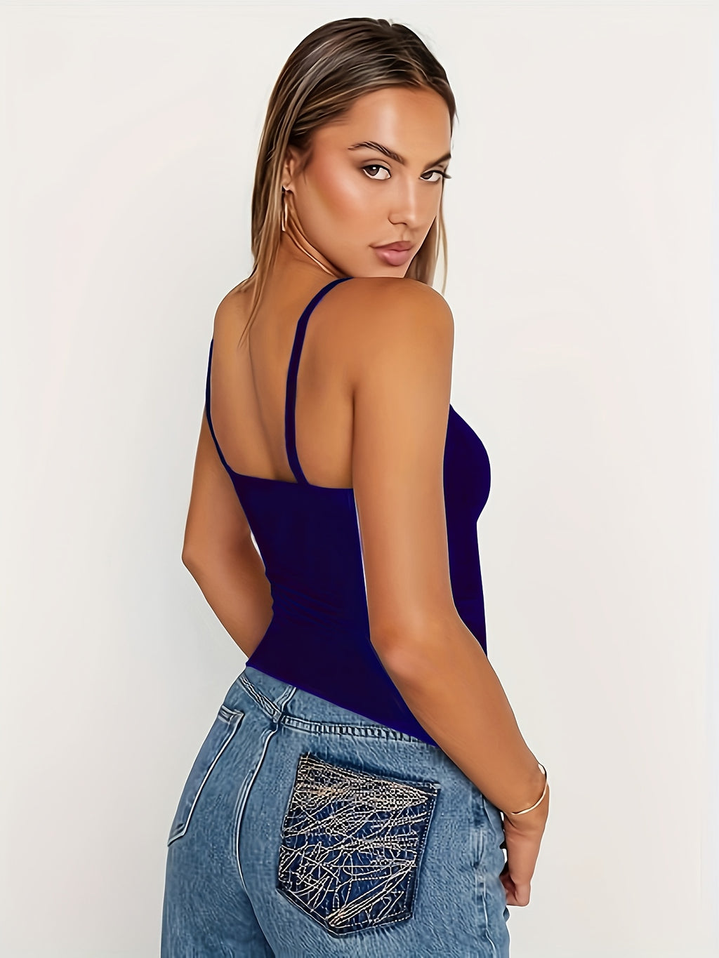 Women'S Strapless Basic Tank Top - Navy Color