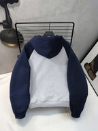Superman Character And S-Logo Double Pattern Men'S Autumn Color-Block Patchwork Hooded Cardigan Sweatshirt, Breathable Polyester Fiber Skin-Friendly Wear-Resistant, Striped Color-Block Sleeves with Elastic Ribbed Cuffs - Light Twist Gray