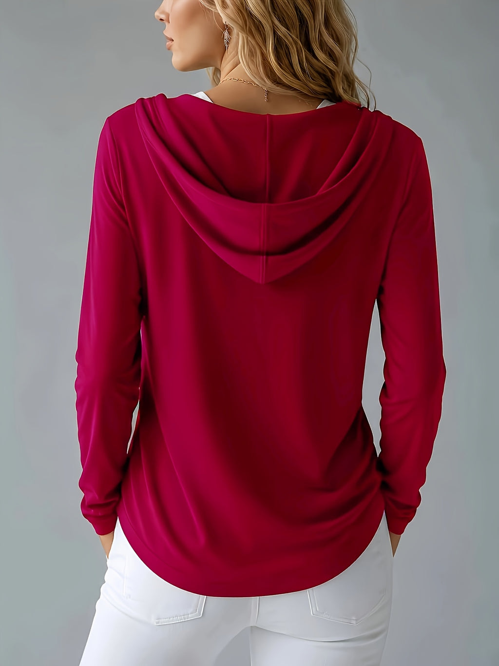 Autumn/Winter Women's Elegant Hooded Long-Sleeve Soft and Comfortable Sweatshirt - Red