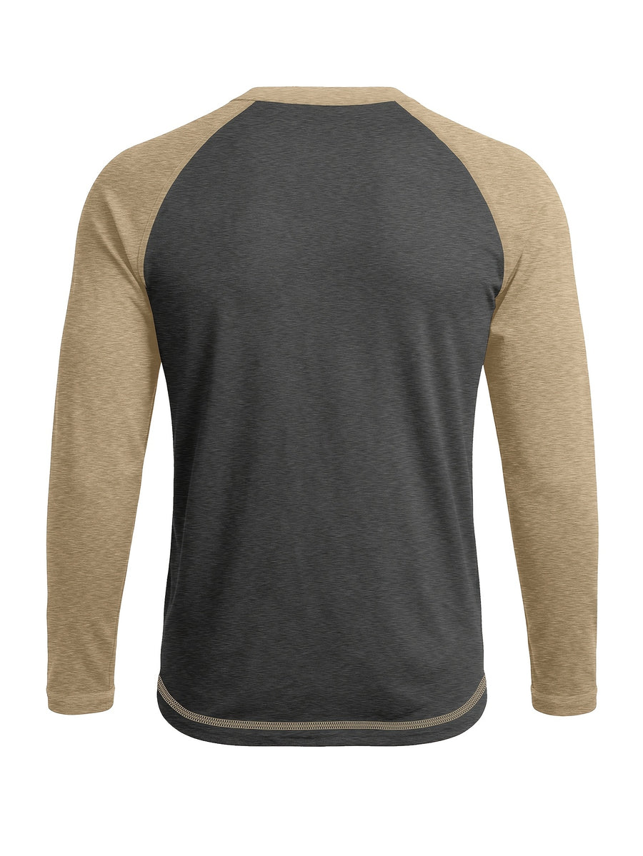 Cross-Border Men'S Long Sleeve Round Neck T-Shirt, Export European And American Men'S Clothing Color-Block Top Base Layer - Dark Gray