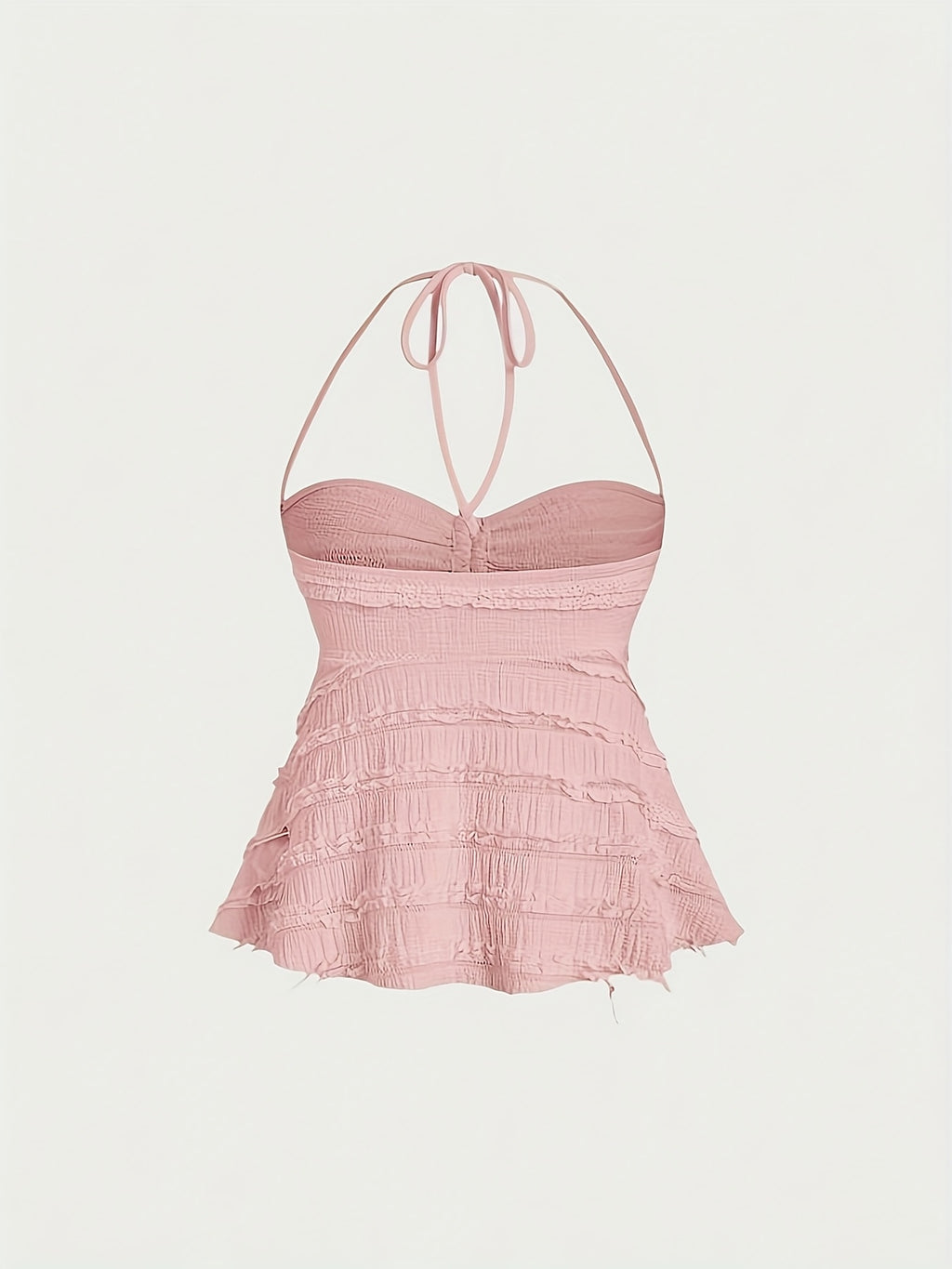 Niannian's Choice Solid Color Drawstring Halter Neck Backless Sexy Tank Top - Pink
