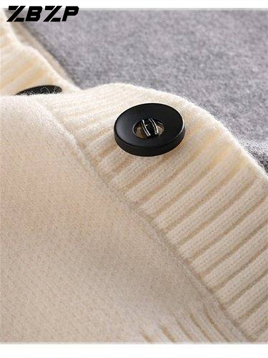 ZBZP Autumn/Winter Knitted 3D V-Neck Solid Color Sweater, Basic Knit Cardigan, Men's Fashion Knitwear Long-Sleeve Outerwear 10719 - White