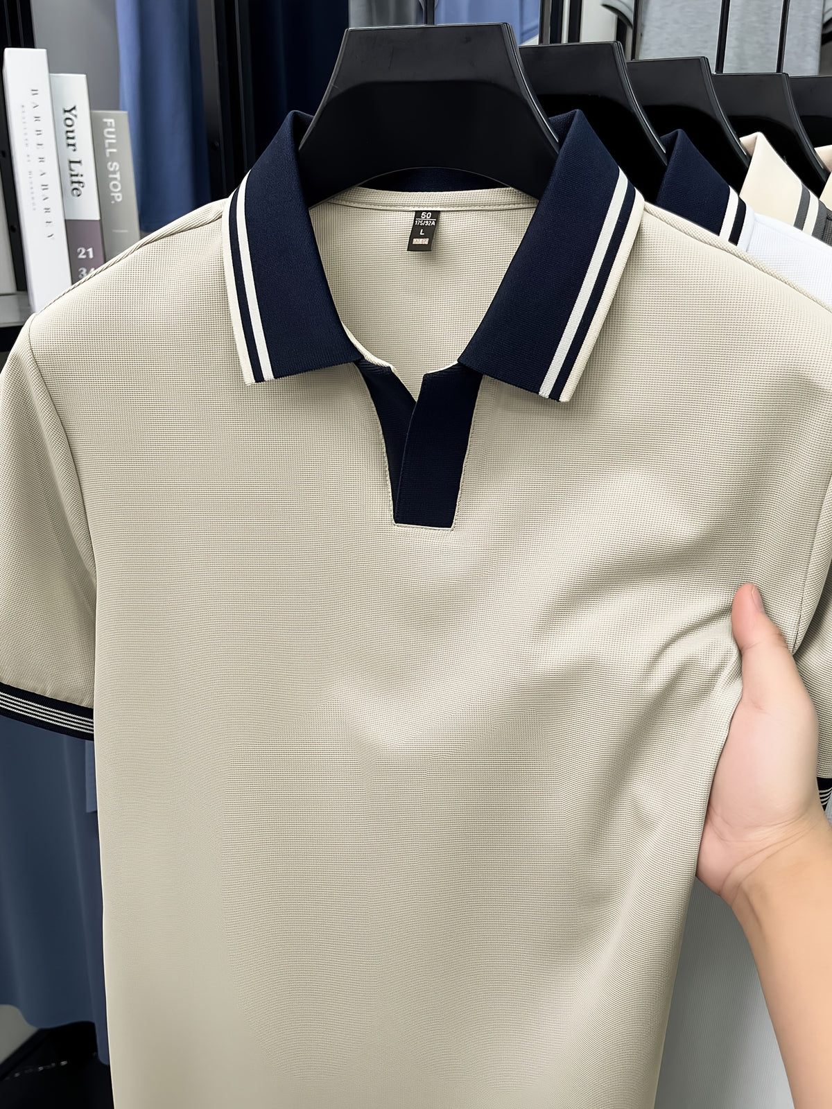 [Shule Water OBM] Summer Men'S Short Sleeve T-Shirt, Contrast Striped Cool Business Casual Versatile Top, Mid-Age Men'S Short Sleeve Collared Polo Shirt (72616) - Apricot