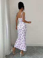 Elegant Floral Ruffled Strap Dress for Women - Mixed colors