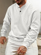 Men's New Autumn/Winter Jacquard Two-Button Casual Crew Neck Sweatshirt - White
