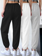 3pcs Set Halloween Casual Long Pants Elastic Waistband Pants, Warm Elastic Waistband Casual Trousers for Women's Outerwear in Fall/Winter - Black+White+Grey