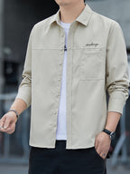 Men'S Long Sleeve Shirt Patchwork Single Pocket Letter Print Outdoor Casual Spring Autumn Regular Daily Commute Office Date Party - Apricot