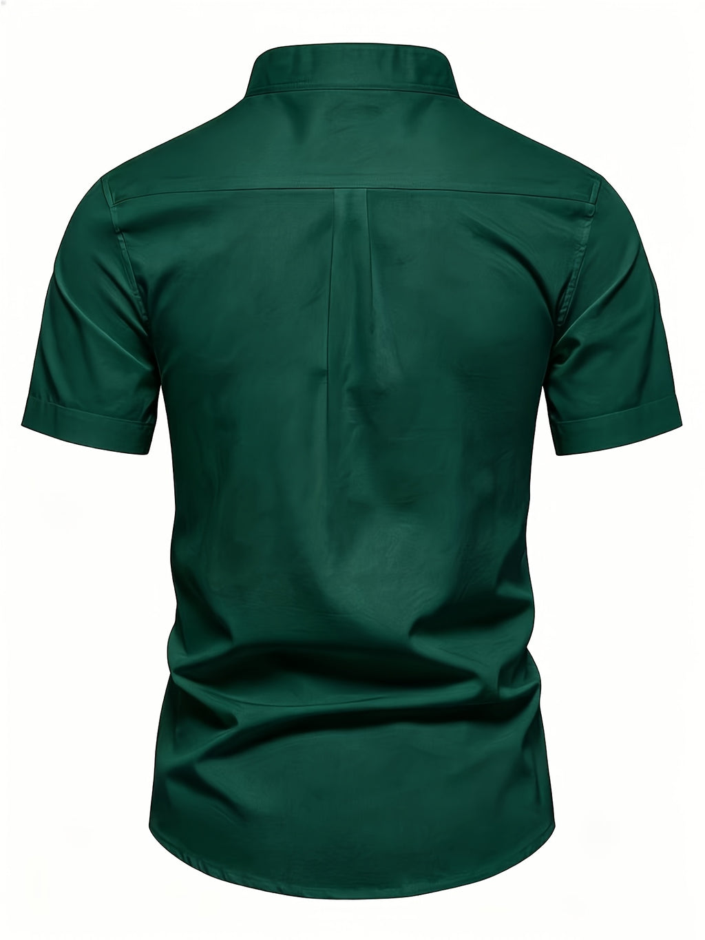 Men'S Stand-Up Collar Short Sleeve Shirt, High-Quality Solid Color Business Casual Top, Suitable for Spring Summer - Dark Green