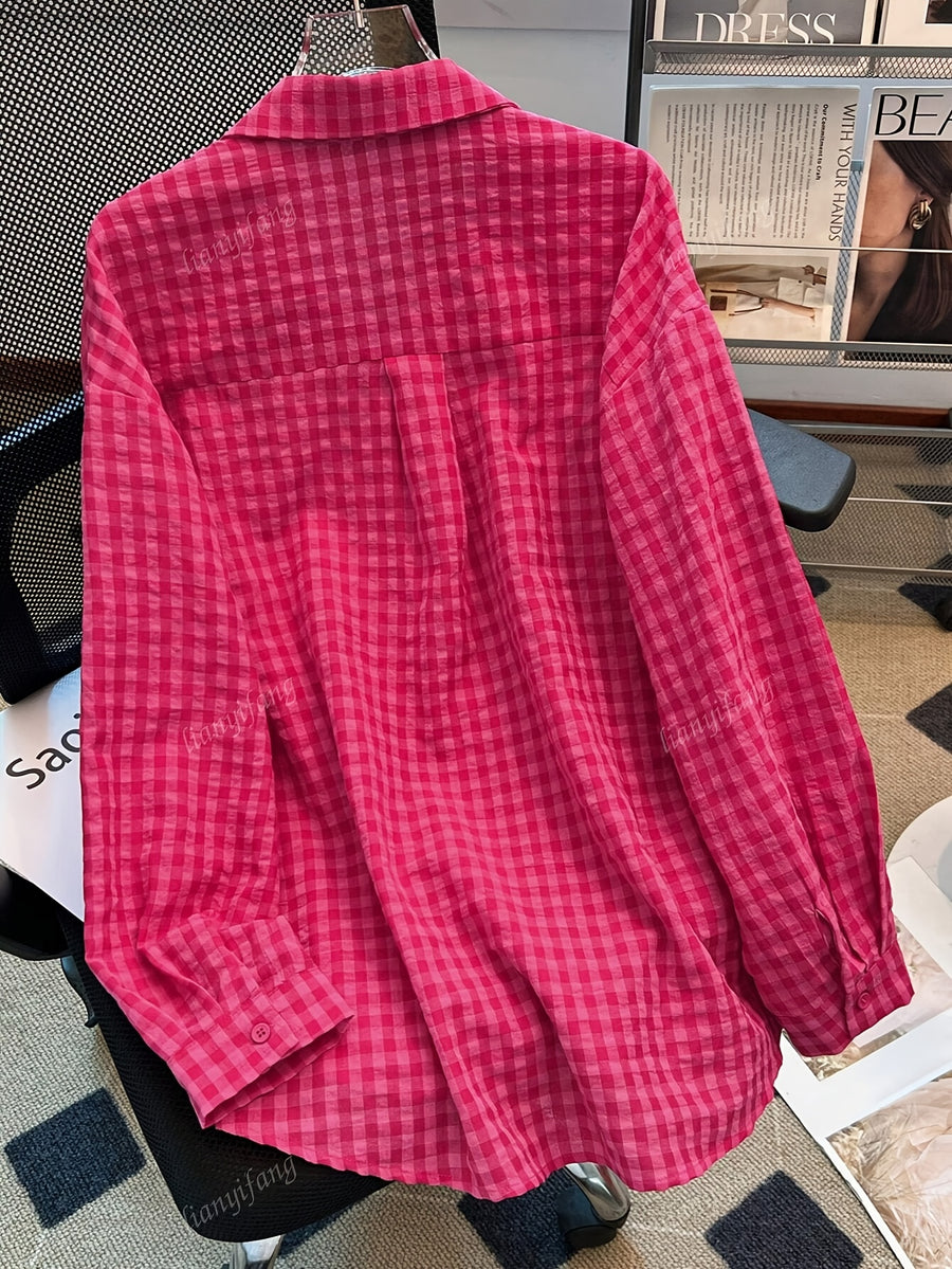 Elegant All-Season Women's Loose Collar Sweater with Single Pocket, Multi-Color, Commuter Casual Wear - Red