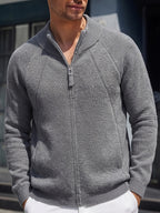 Men'S Knit Cardigan Autumn Winter Double-Headed Zipper Thickened Jacket Fashion Casual All-Match Stand Collar Sweater - Dark Gray