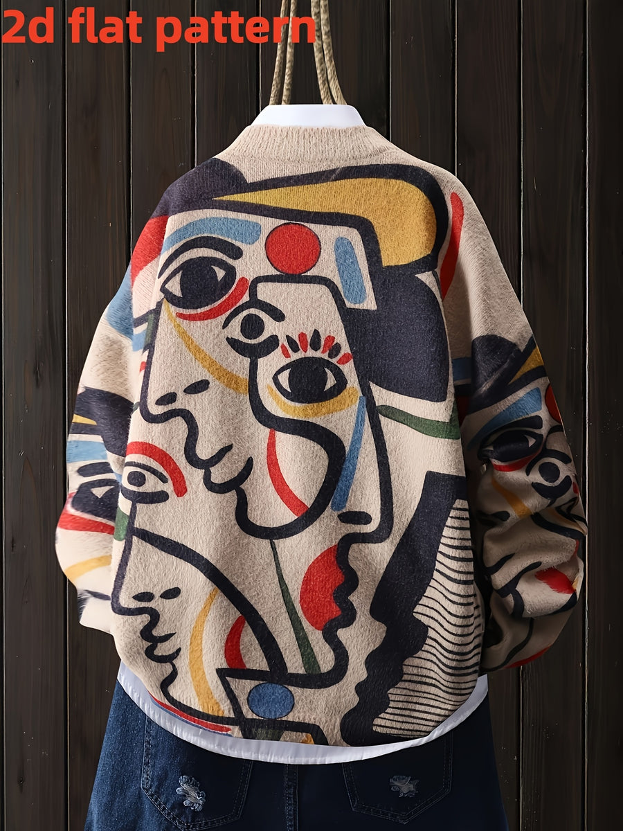 DJ0618666 Autumn/Winter Fashion New Stylish Versatile Pullover Round Neck Long Sleeve Women's Top with Flat Digital Print, Trendy Women's Sweater - Mixed colors