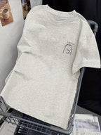 Women's Short-Sleeve T-Shirt, Summer Designer Cartoon Print Short-Sleeve T-Shirt, Pure Short-Sleeve T-Shirt Top, Base Layer Top #3333 - Flecking Gray