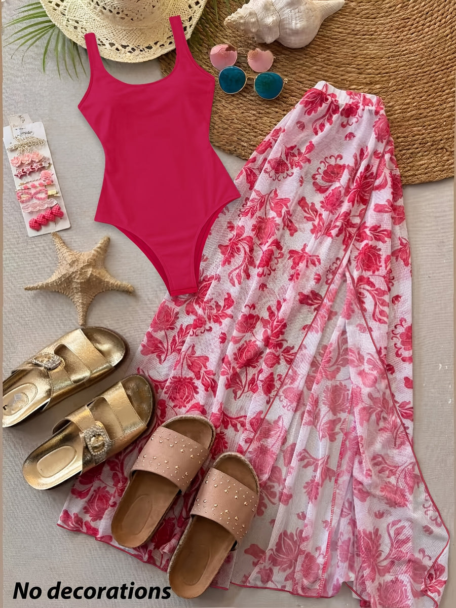 2026 Women'S Summer New Half Skirt Set, Slim Fit Sleeveless Jumpsuit with Camisole&Printed Semi Transparent Mesh Half Skirt Two-Piece Set, Elegant Party Y2K, Suitable for Poster Vacations, Parties, And Socializing - Mixed Color 1