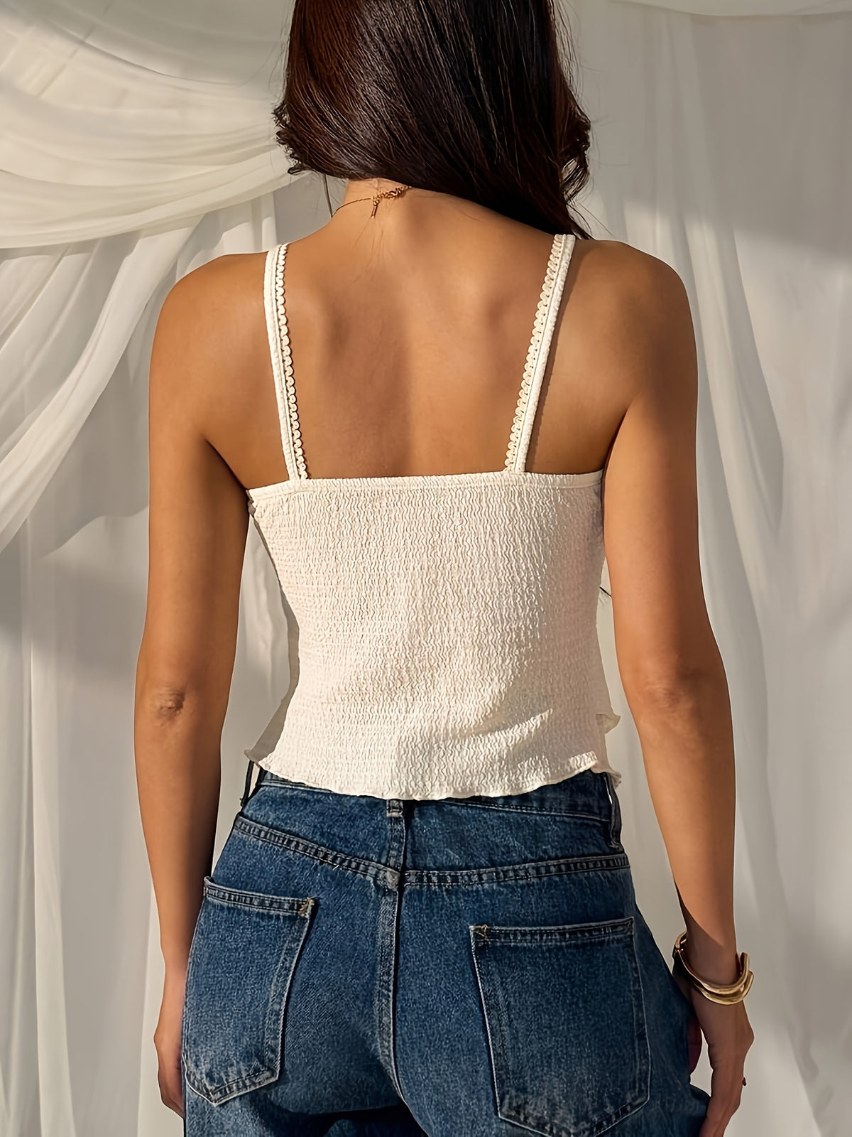 Women's Solid Color Pleated Casual Versatile Everyday Camisole, Summer Top, Women's Summer Outfit, Women's Vacation Top, Women's Summer Beach Top, Women's Cute Sleeveless Summer Top, Women's Blouse Top, Women's Latest Beach Top, Women's New - Apricot