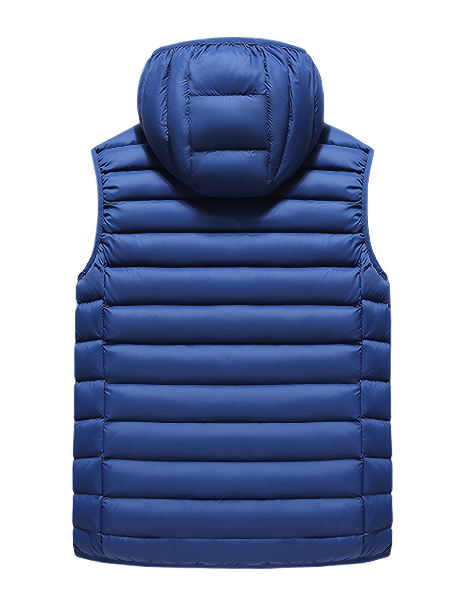 Men'S Slim-Fit Hooded Vest - Lightweight Non-Stretch Jacket, Front Zipper Closure, Side Pockets - Cold Weather Outerwear for Everyday & Formal Events - Fall/Winter, Winter Clothing, Sleek Design, Durable Construction, Stylish Outerwear, Urban Style - Blue